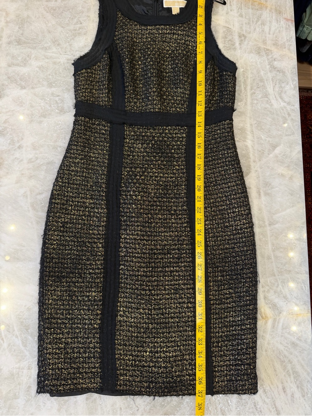 MICHAEL Michael Kors Black and Gold Tweed Sheath Dress